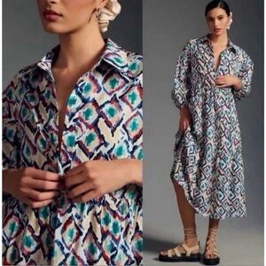 Anthropologie Maeve The Bettina Tiered Midi Shirt Dress Size Small Petite SP